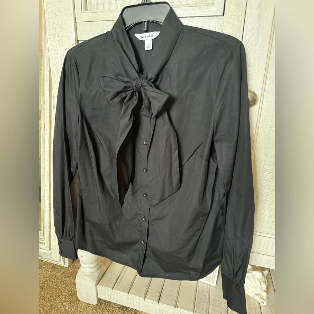 Nine West Black Blouse with Bow Detail